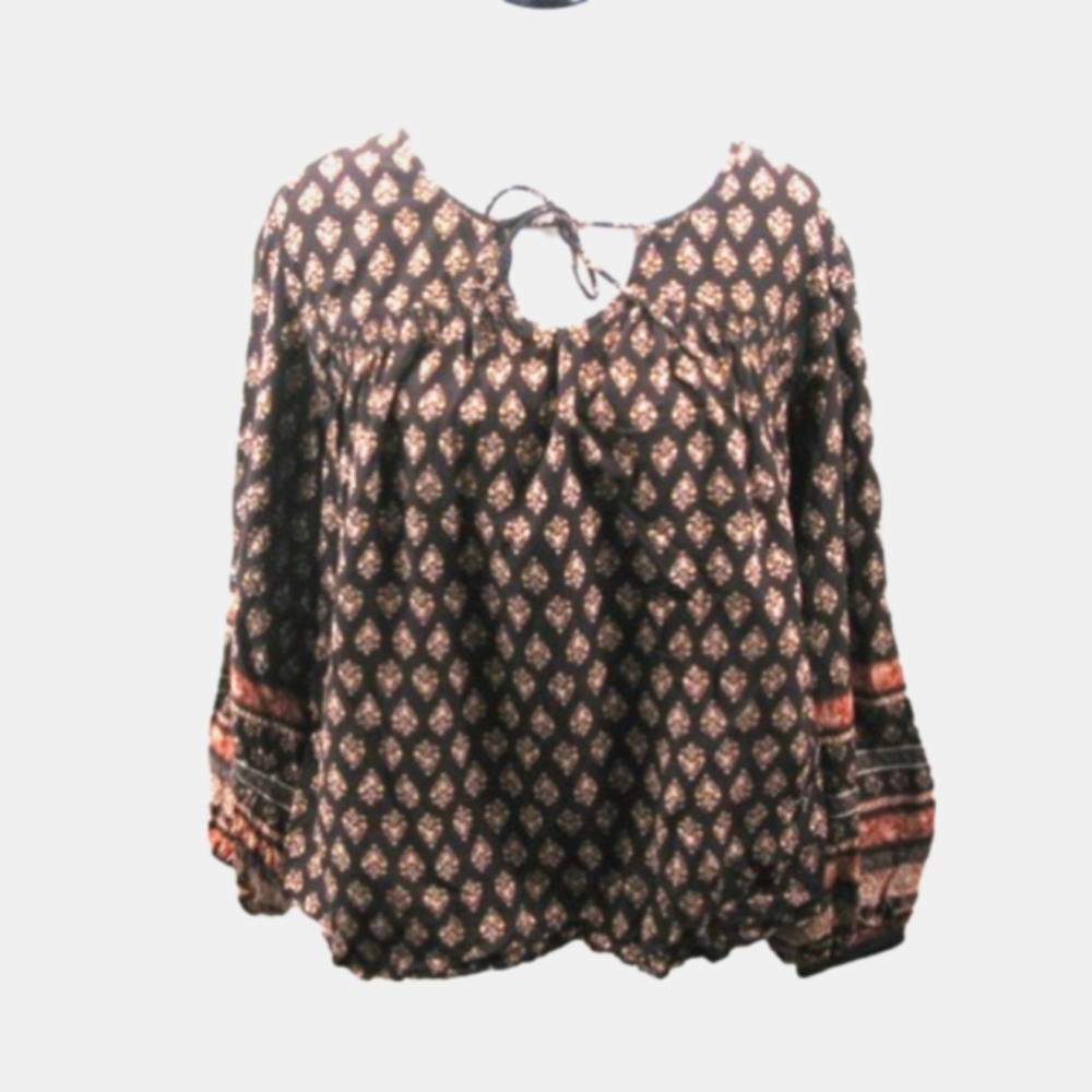 Old Navy Brown/Orange Boho Patterned Tie Front Blouse Size Medium